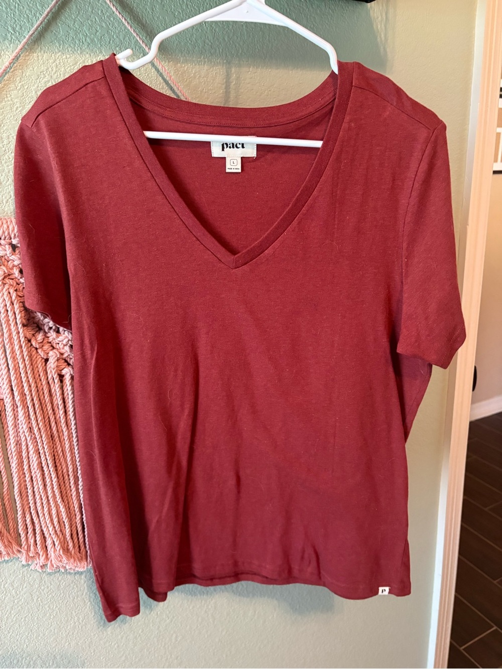 Pact Women’s Short-Sleeve V-Neck Tee in Rust